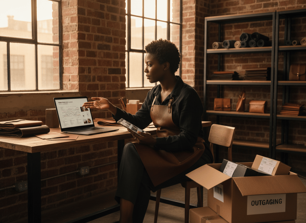 Black small business owner using AI tools to improve business operations